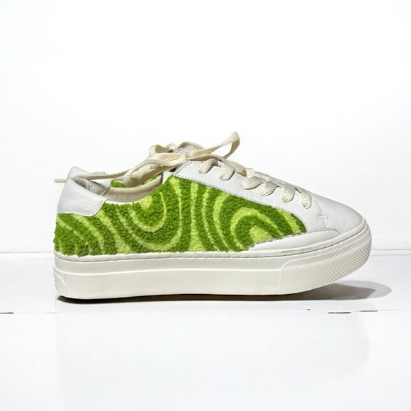 🌻NEW NWOT Soludos Psychedelic Green Spiral Ibiza Platform Leather Sneakers 7.5 - Picture 3 of 9